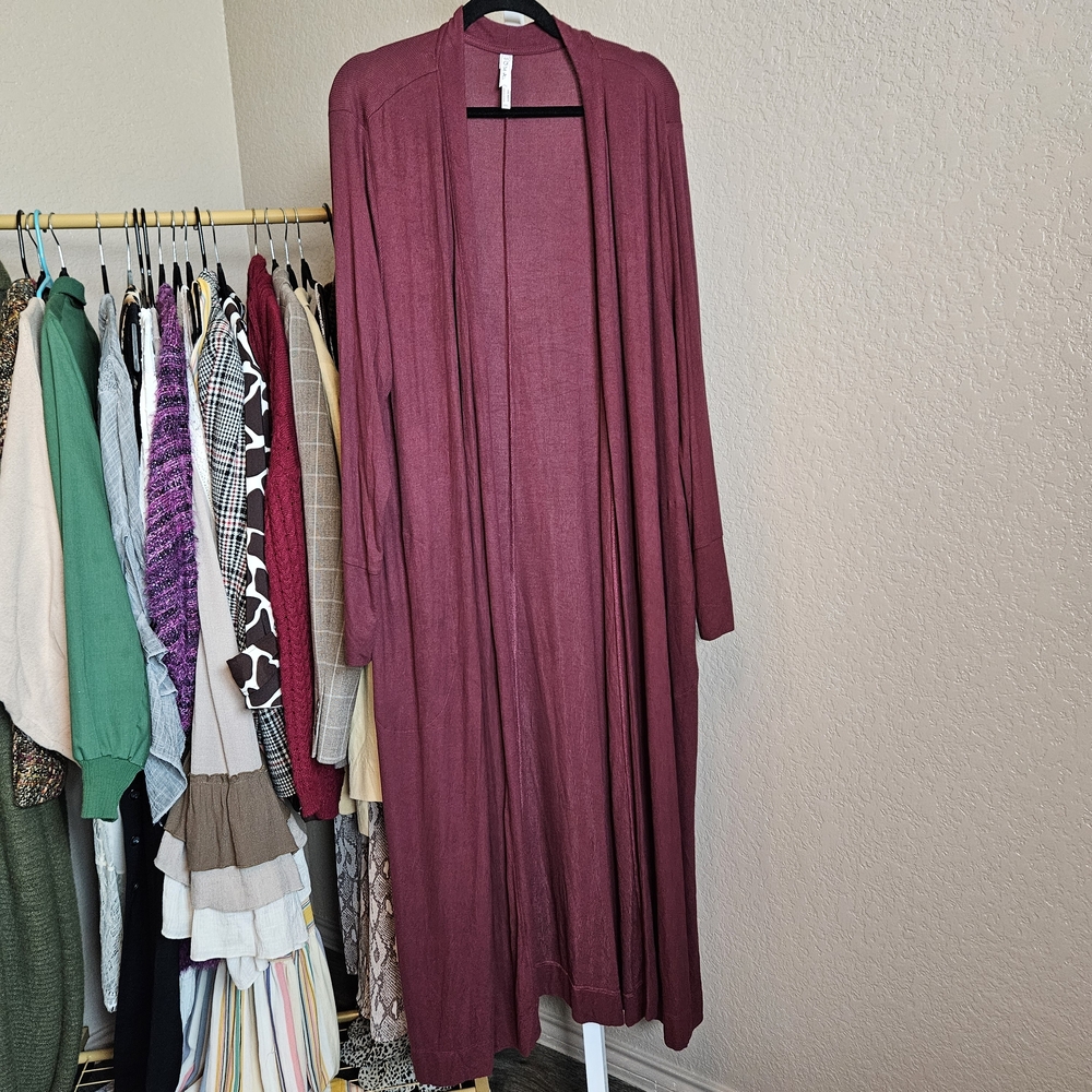 Long Burgundy Open Cardigan